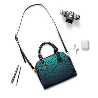 Cheetah Skull in Teal Shoulder Handbag