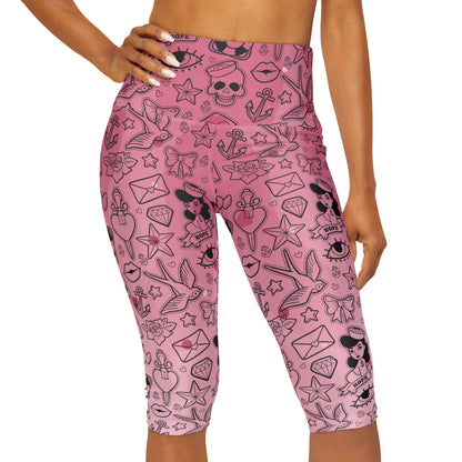 Sailor Jerry in Pink Yoga Capri Leggings