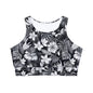 Island Floral Fully Lined, Padded Sports Bra, Black and White Sports Bra, Lined Athletic Top, Fitness Apparel