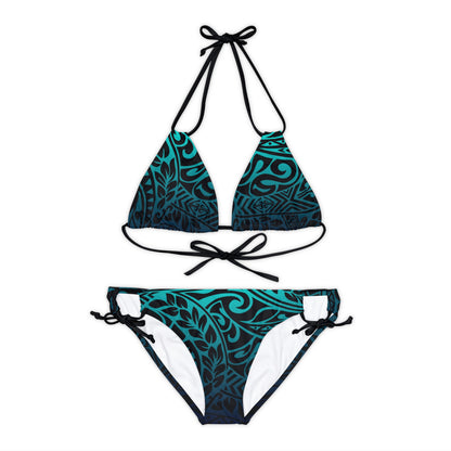 Teal Navy Polynesian Tribal Strappy Bikini Set