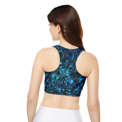 Turquoise Crystal Fully Lined, Padded Sports Bra, Black and White Sports Bra, Lined Athletic Top, Fitness Apparel