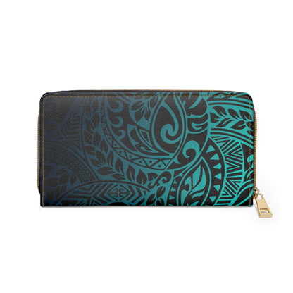 Polynesian Tribal in Teal Zipper Wallet