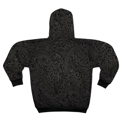 Polynesian Tribal in Gray and Black Unisex Zip Hoodie