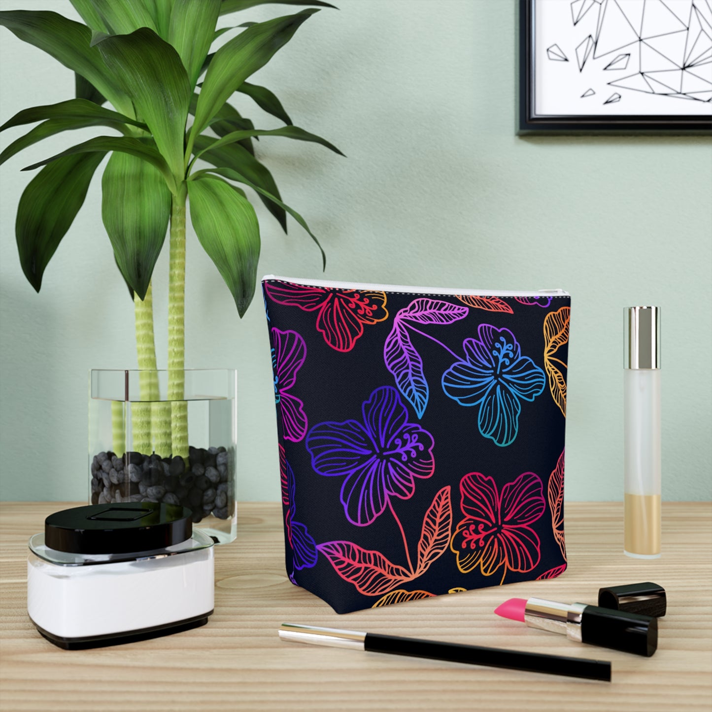 Rainbow Hibiscus Cosmetic Bag