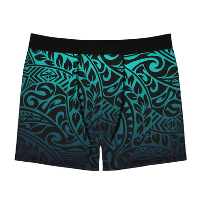 Teal Navy Polynesian Tribal Boxer Briefs