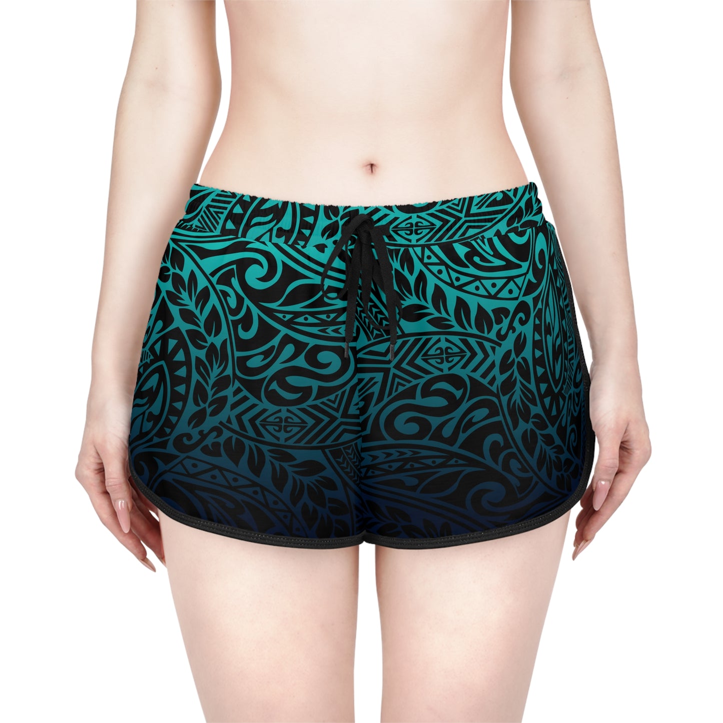 Teal Navy Polynesian Relaxed Shorts