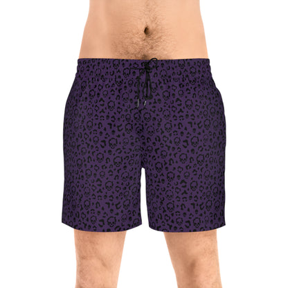 Cheetah Skulls in Purple Mid-Length Swim Shorts