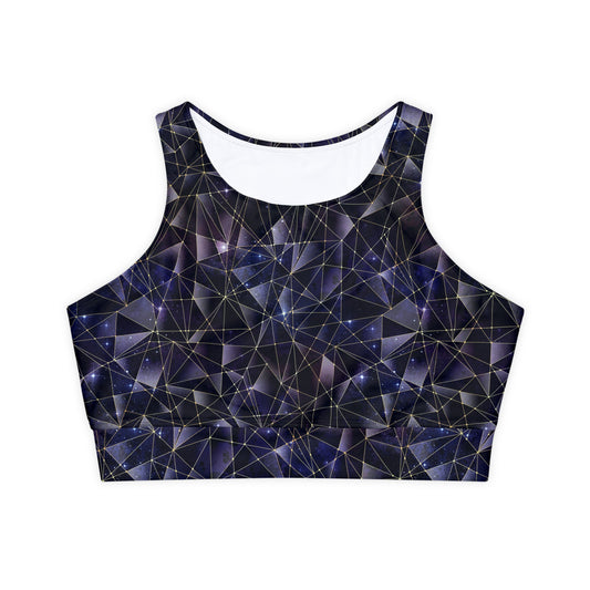 Midnight Crystals Fully Lined, Padded Sports Bra, Black and White Sports Bra, Lined Athletic Top, Fitness Apparel