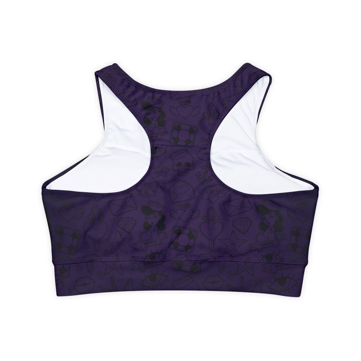 Sailor Jerry in Purple Fully Lined, Padded Sports Bra, Blue Leopard Print Sports Bra, Lined Athletic Top, Fitness Apparel