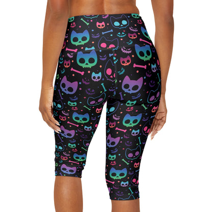 Cute Goth Kitties Yoga Capri Leggings