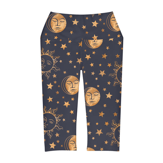 Gold and Blue Celestial Yoga Capri Leggings