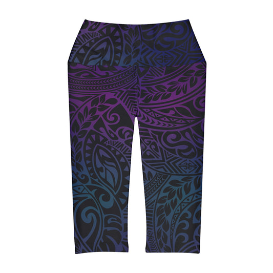 Polynesian Tribal in Jewel Tones Yoga Capri Leggings