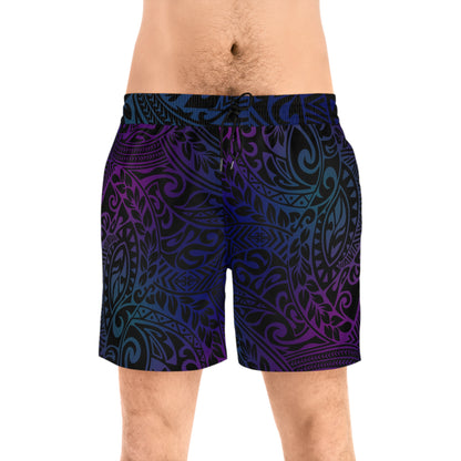 Jewel Tone Polynesian Tribal Mid-Length Swim Shorts