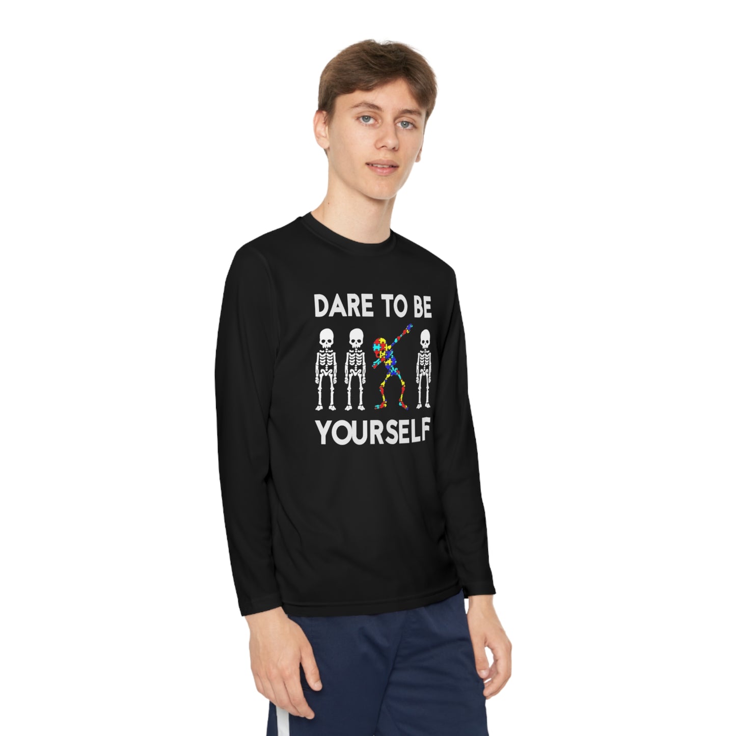 Skeleton dabbing autism Youth Long Sleeve Competitor Tee