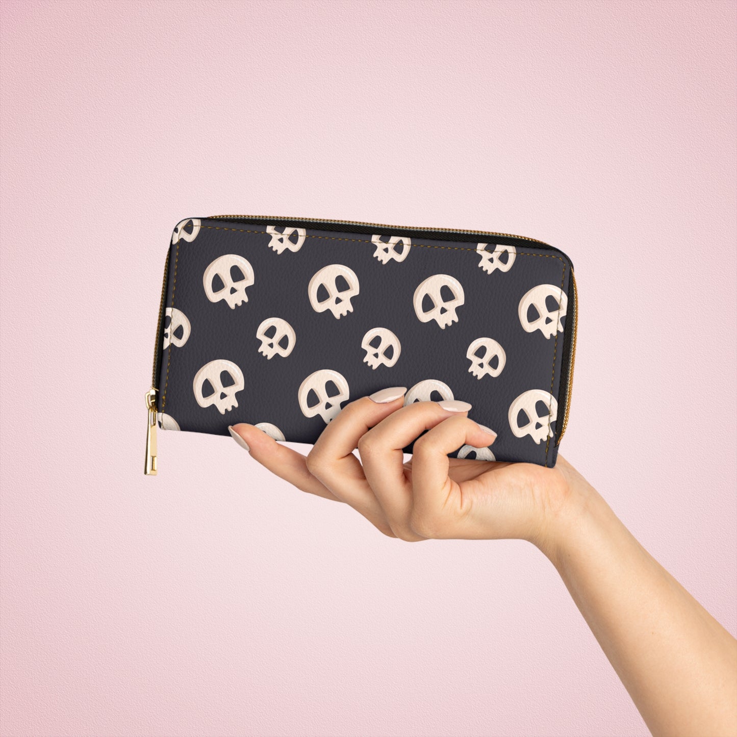 Black Skull Zipper Wallet