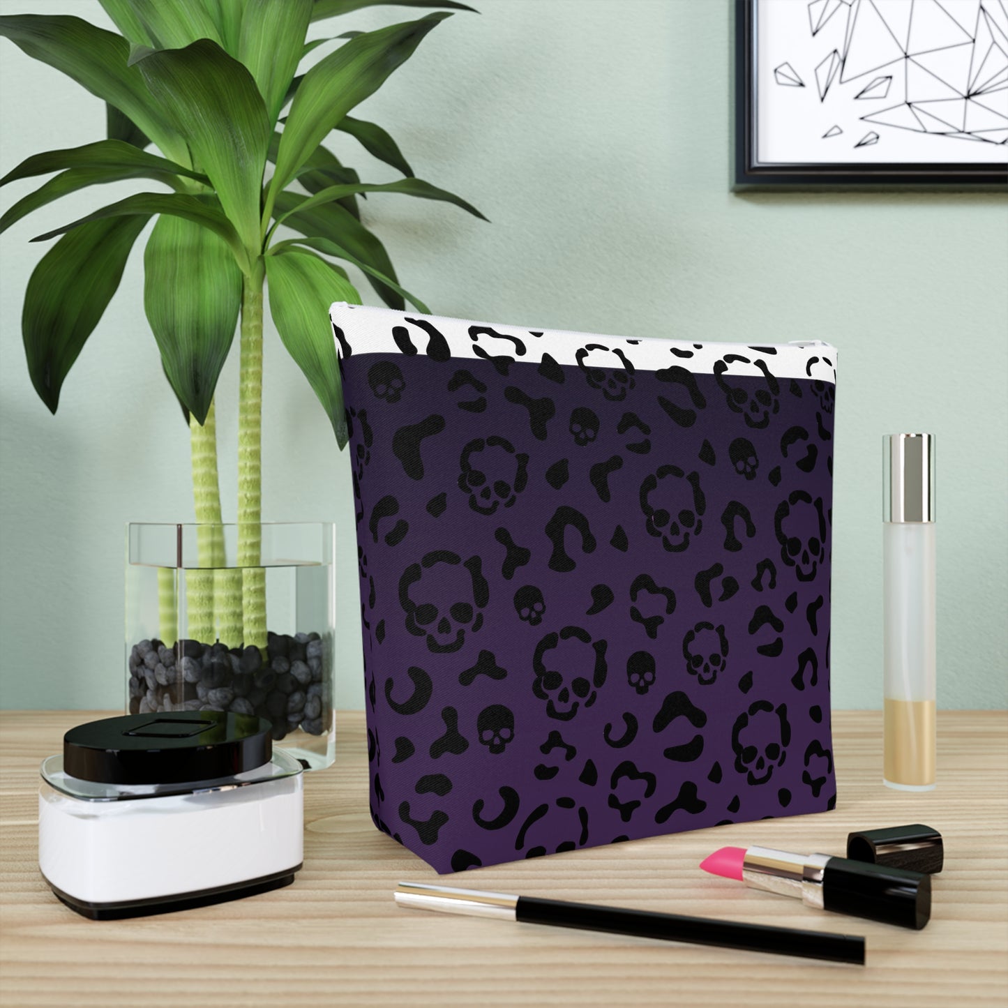 Cheetah Skulls in Purple Cotton Cosmetic Bag