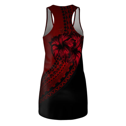 Polynesian Tribal Hibiscus Dress in Red and Black