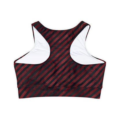 Grunge Red and Black Striped Fully Lined, Padded Sports Bra, Black and White Sports Bra, Lined Athletic Top, Fitness Apparel