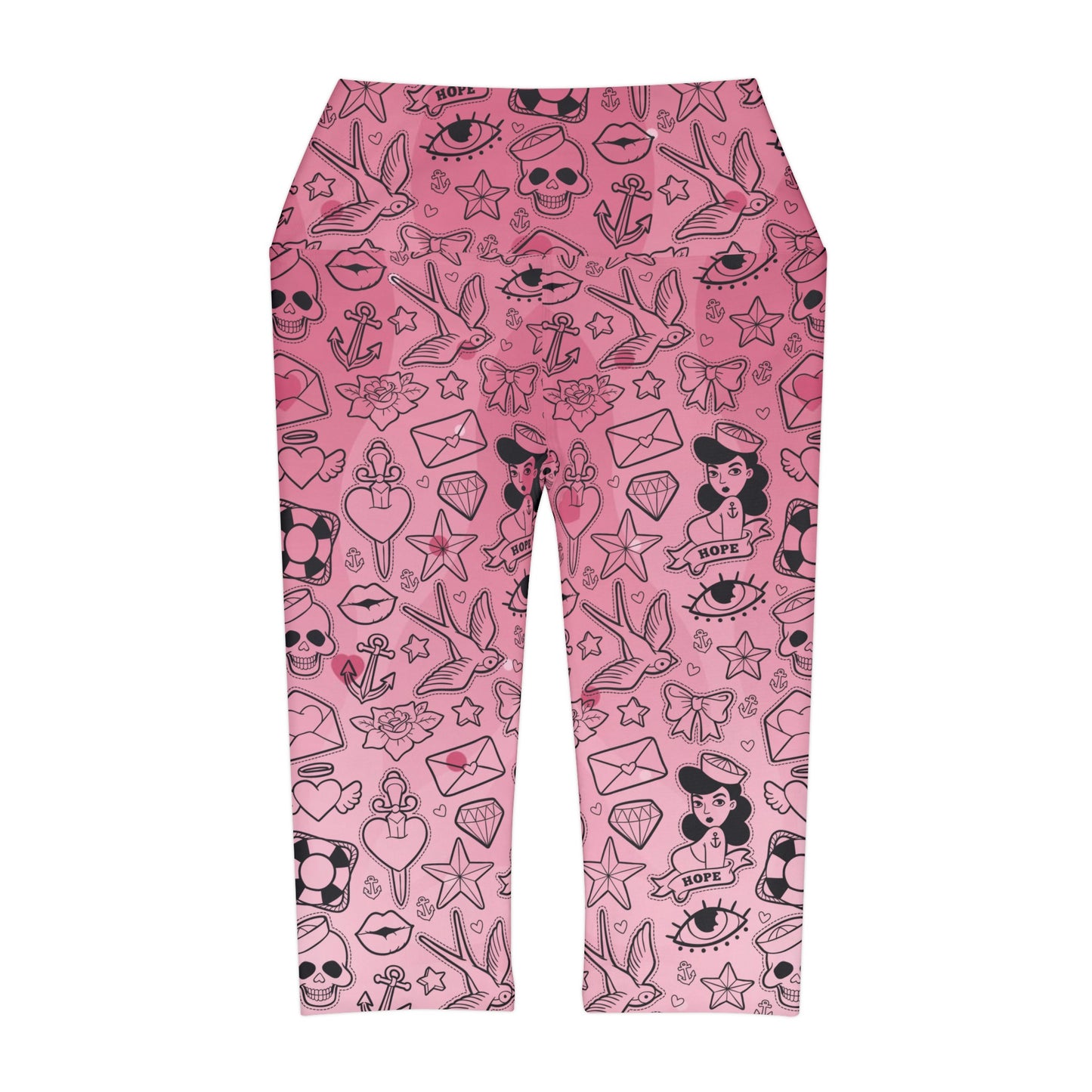 Sailor Jerry in Pink Yoga Capri Leggings