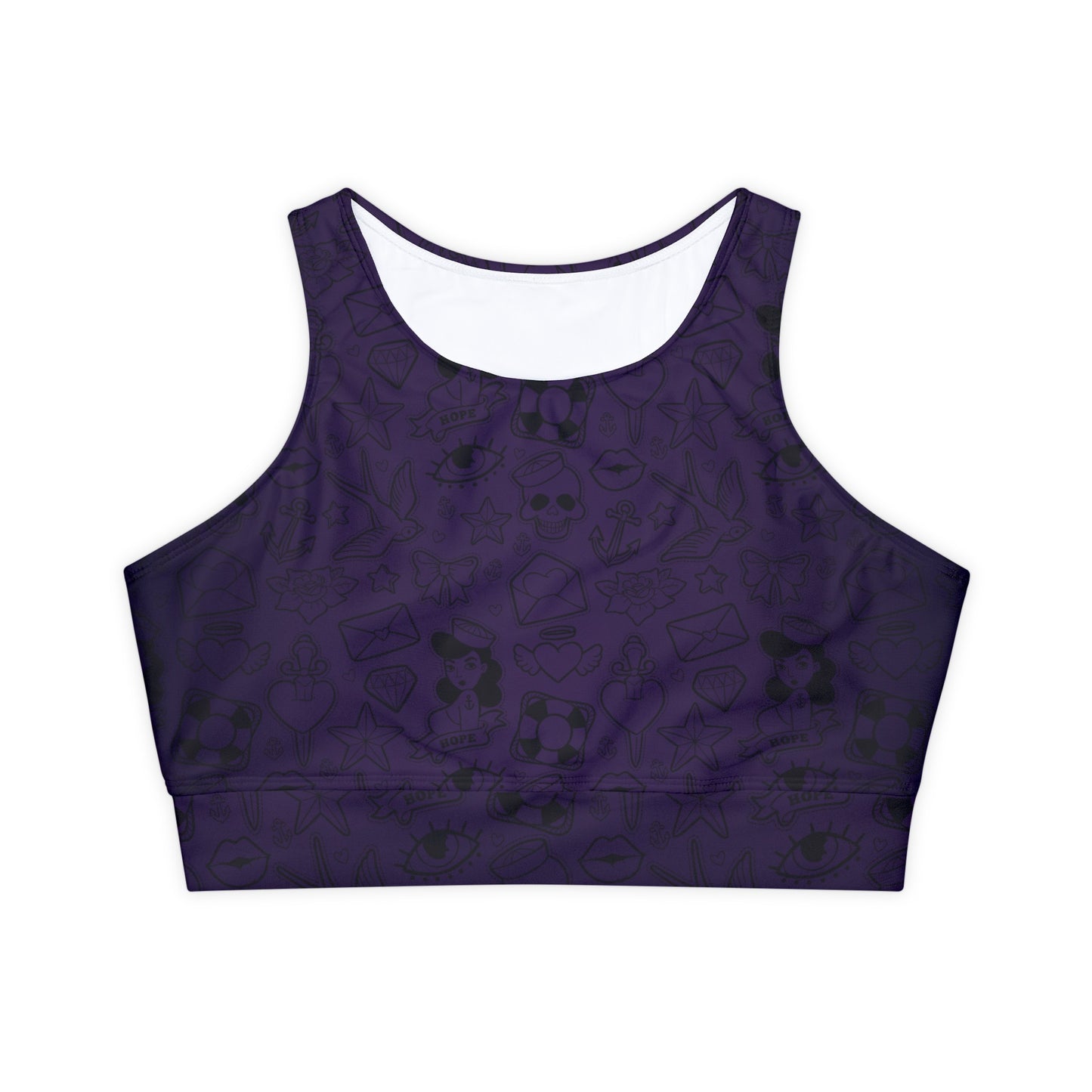 Sailor Jerry in Purple Fully Lined, Padded Sports Bra, Blue Leopard Print Sports Bra, Lined Athletic Top, Fitness Apparel