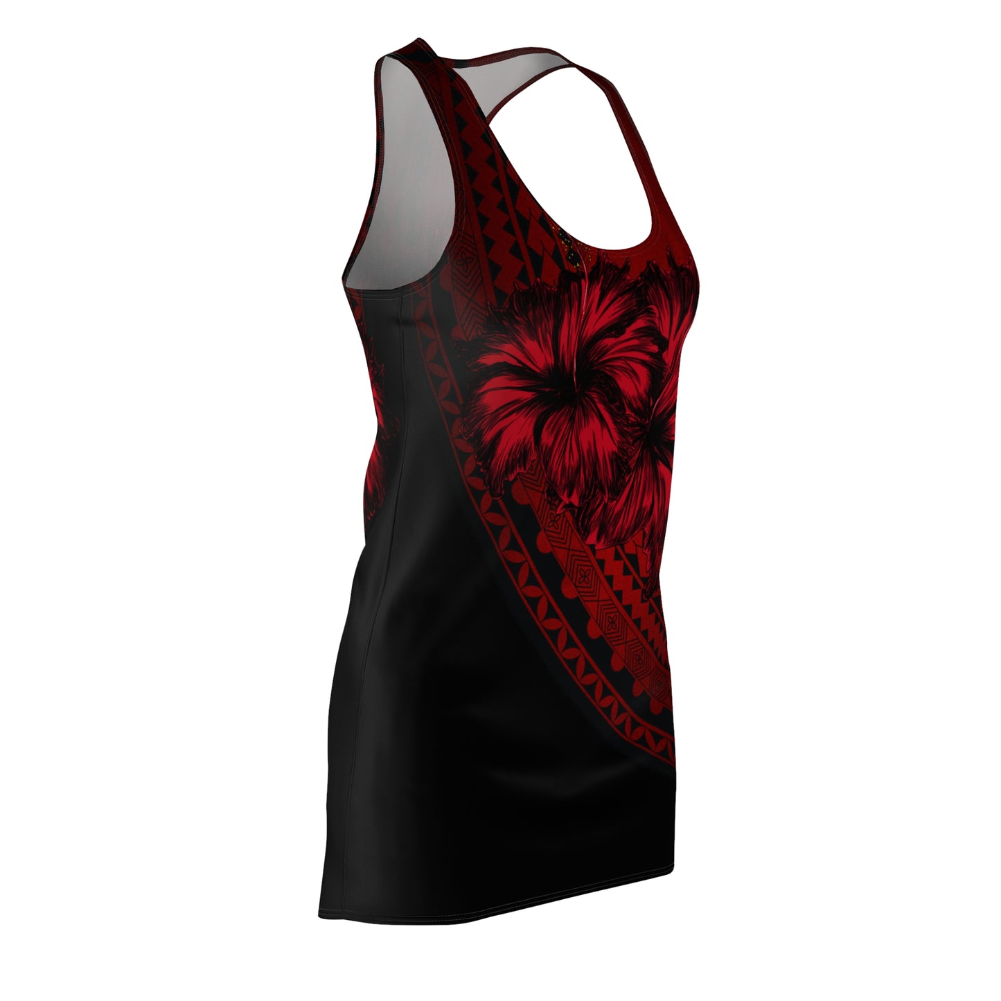 Polynesian Tribal Hibiscus Dress in Red and Black