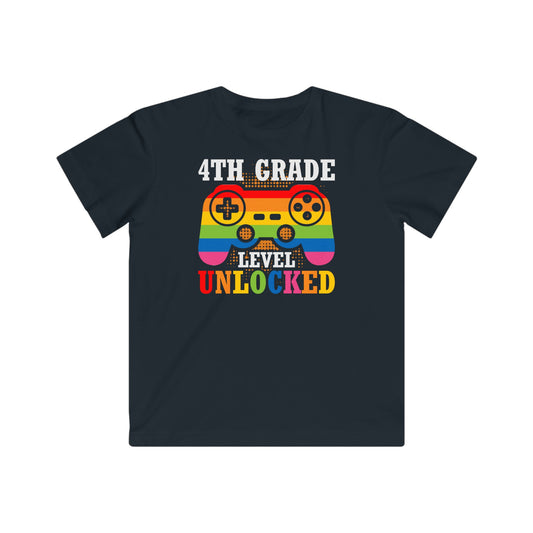 4th Grade Level Unlock Kids Fine Jersey Gaming Tee