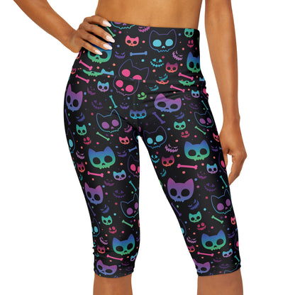 Cute Goth Kitties Yoga Capri Leggings