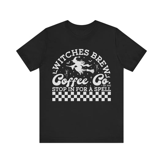 Witches Brew Coffee Company Jersey unisex tee, Halloween Graphic Tee, Spooky Shirt, Trick or Treat Tee, Halloween Costume, Festive Gift