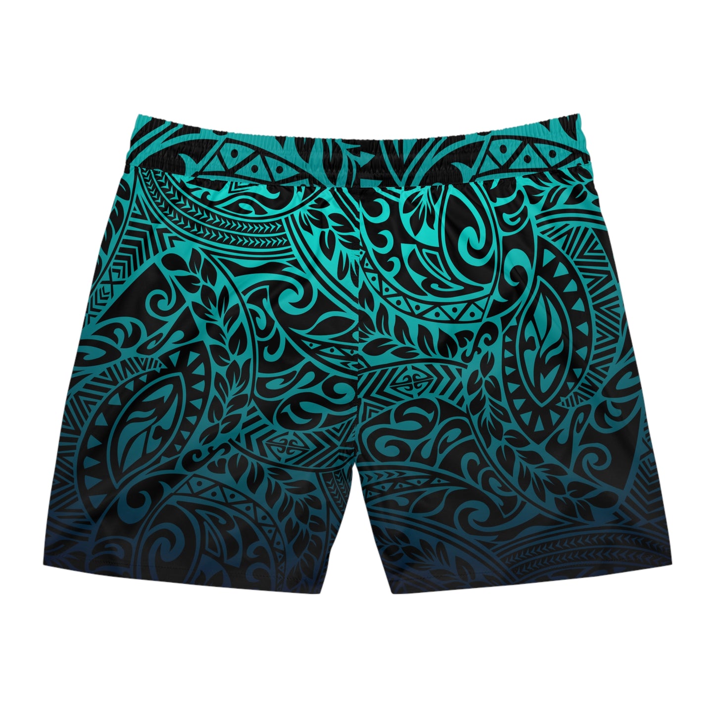 Teal Navy Polynesian Tribal Mid-Length Swim Shorts