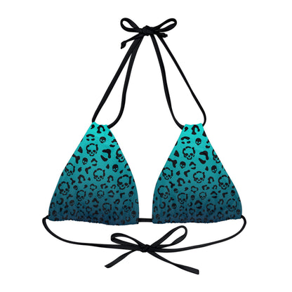 Cheetah Skull in Teal Strappy Triangle Bikini Top