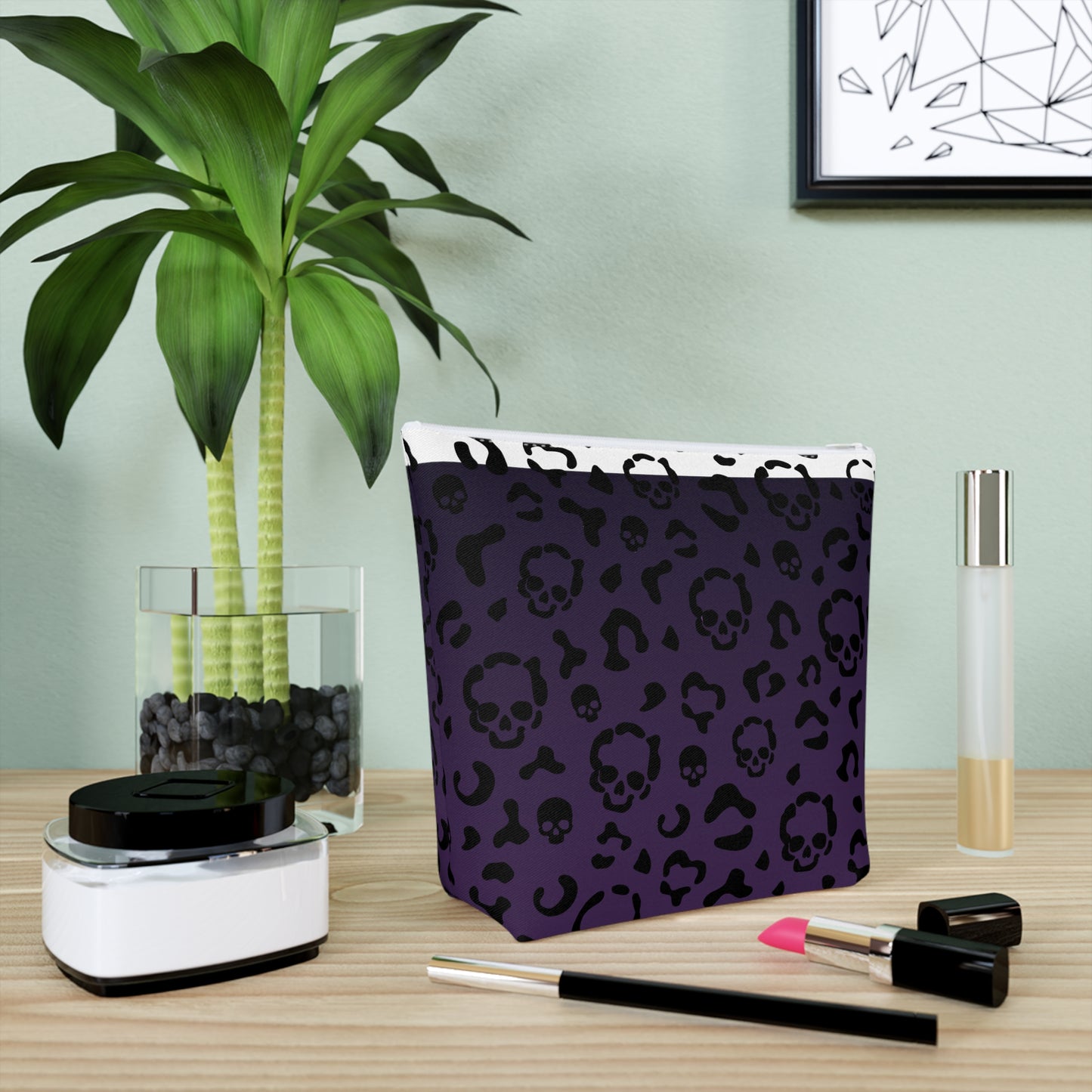 Cheetah Skulls in Purple Cotton Cosmetic Bag