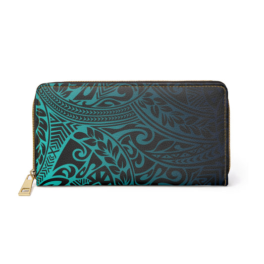 Polynesian Tribal in Teal Zipper Wallet