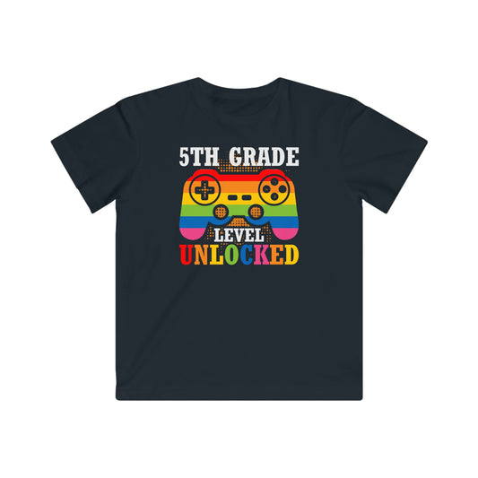 5th Grade Level Unlock Kids Fine Jersey Gaming Tee