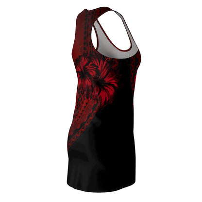 Polynesian Tribal Hibiscus Dress in Red and Black