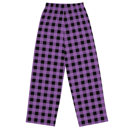 Buffalo Plaid in Purple and Black unisex wide-leg pants