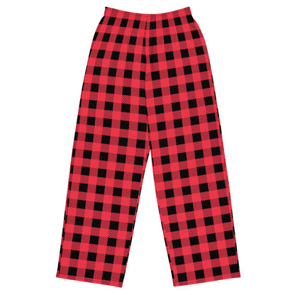 Buffalo Plaid in Hot Pink and Black unisex wide-leg pants