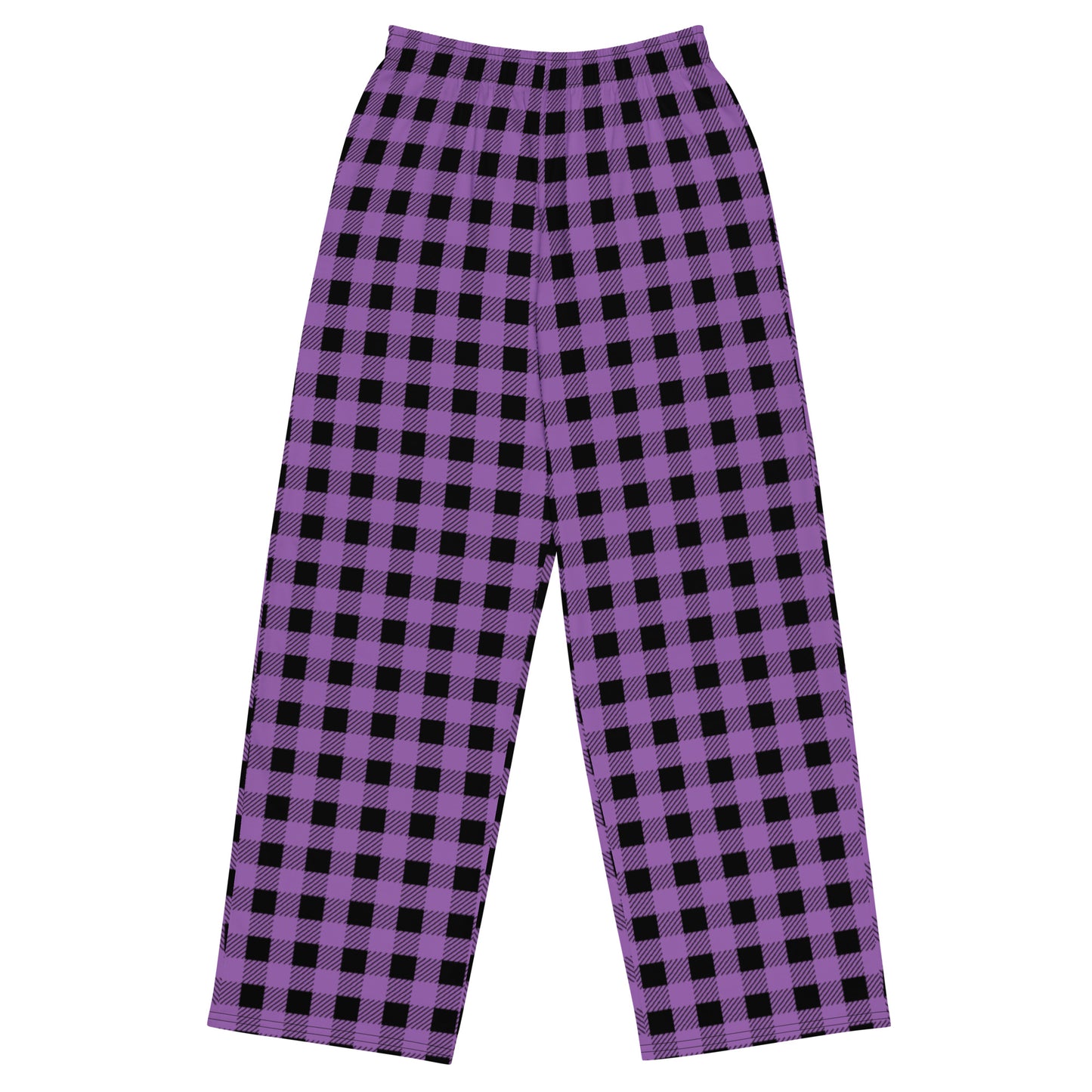 Buffalo Plaid in Purple and Black unisex wide-leg pants